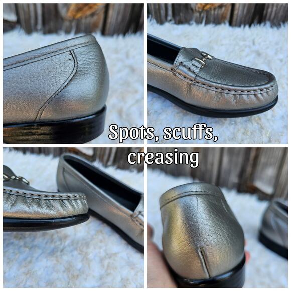 Metallic Silver Loafers SAS Metro Size 8.5 S Horsebit Leather Flats Slim Width - Picture 9 of 14